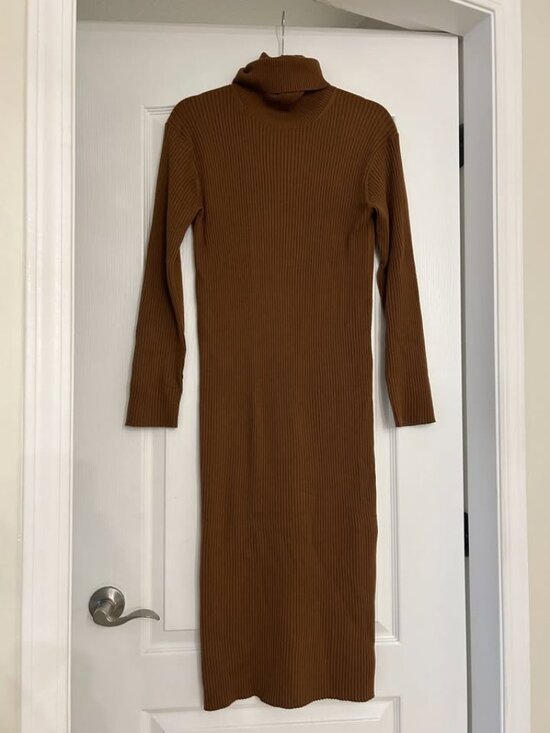 Everlane The Cotton-Merino Turtleneck Dress / Rich Camel / Small - Picture 5 of 7